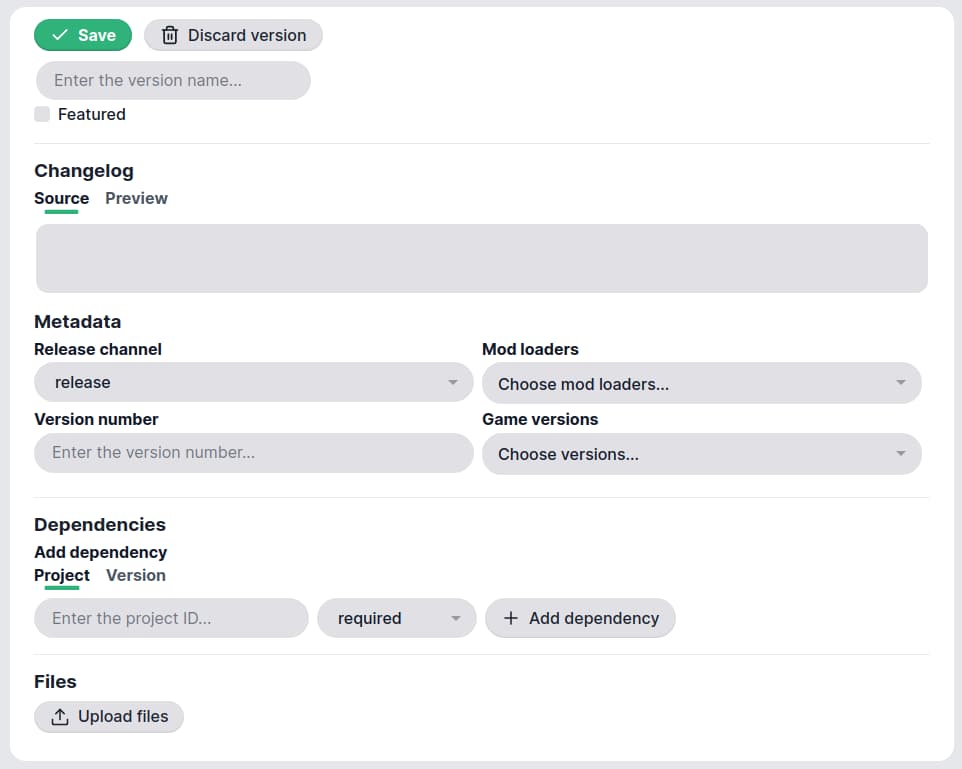 The version creation page